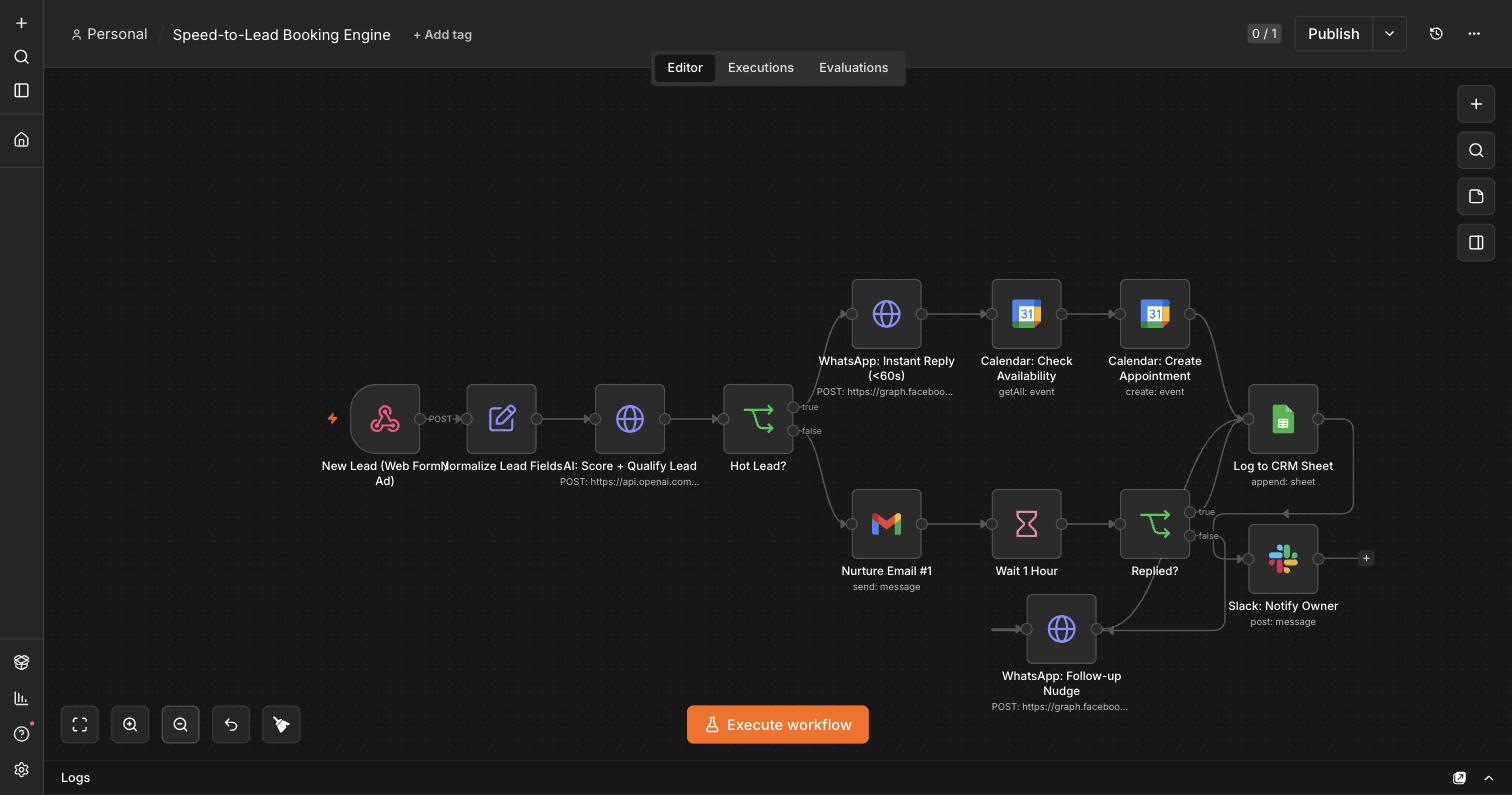 Speed-to-Lead Booking Engine — n8n workflow